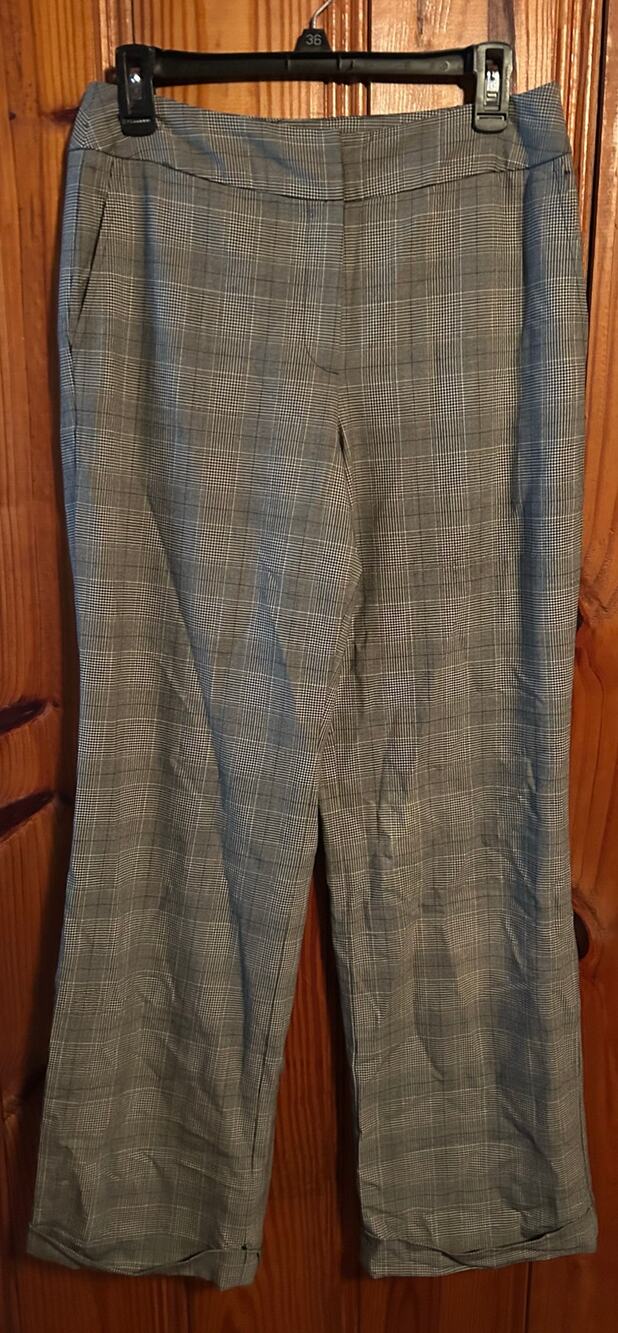 Talbots women’s 100% wool dress pants gray plaid wide leg size 6 natural fibers